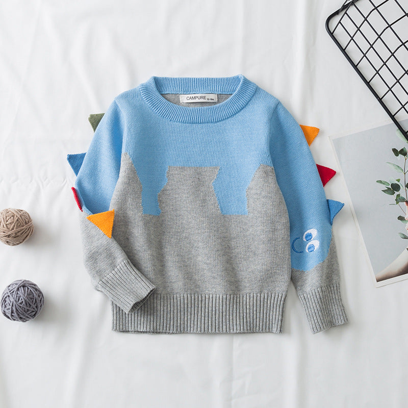 "Dino Delight" Knitted Jacquard Embroidery Kids Sweater