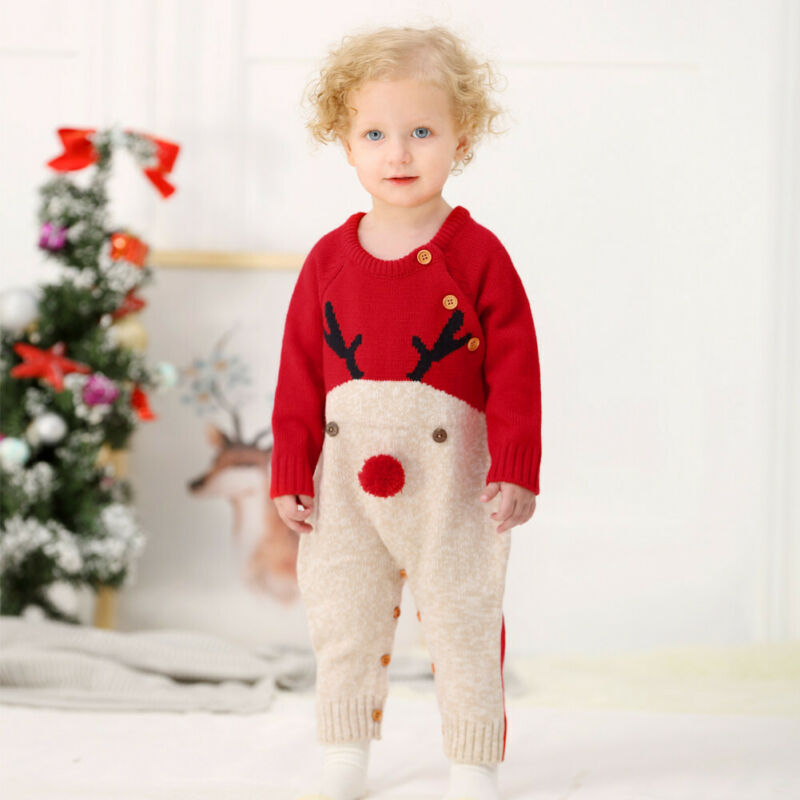 "Festive Fawn" Knitted Romper Christmas Sweater